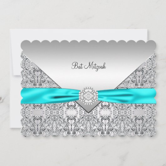 Teal Blauw Zilver Teal Bat Mitzvah Kaart (Voorkant)