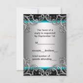 Teal Blauw Zilveren Masker Masquerade Feest RSVP Kaartje (Achterkant)