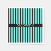 Teal Blauw Zwarte Aangepaste Naam Strepen Baby Sho Servet (Voorkant)