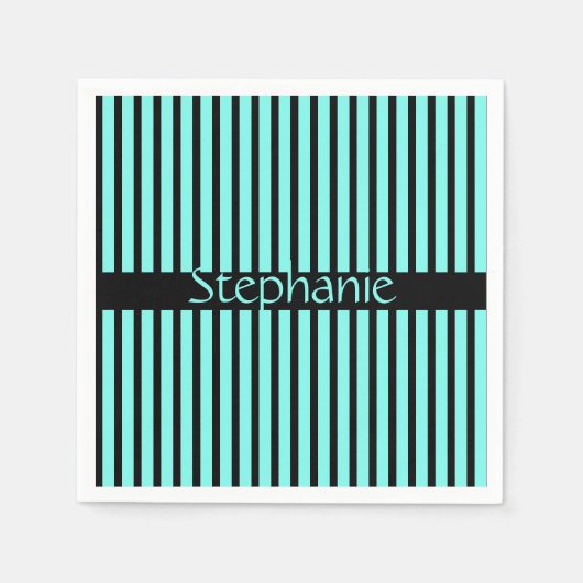 Teal Blauw Zwarte Aangepaste Naam Strepen Baby Sho Servet (Voorkant)