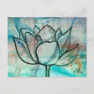    Teal Blauwe Aquarel Bloem Elegante Artistieke L Briefkaart