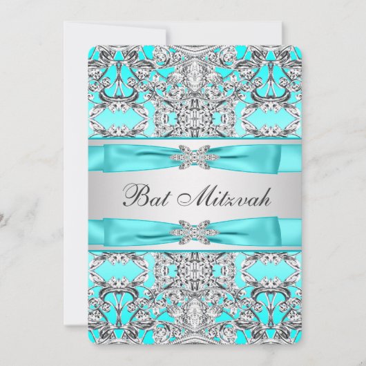 Teal Blauwe Bat Mitzvah Kaart (Voorkant)