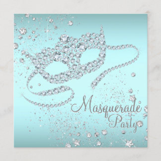Teal Blauwe Diamanten Masker Maskerade Feest Kaart