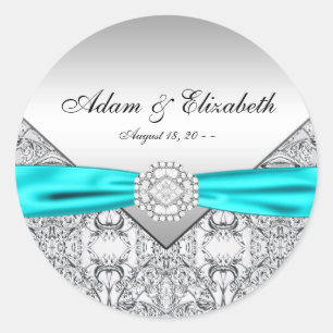 Teal Blauwe Diamanten Trouw Ronde Sticker