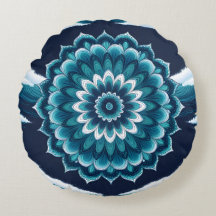 Teal Blauwe Mandala Bloem Ronde Worp Kussen | Boho