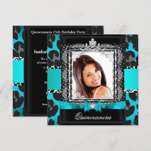 Teal Blauwe Quinceanera 15de Verjaardagsfeest Foto Kaart
