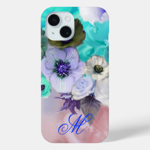 TEAL BLAUWE ROZEN EN WITTE ANEMONEBLOEMEN MONOGRAM