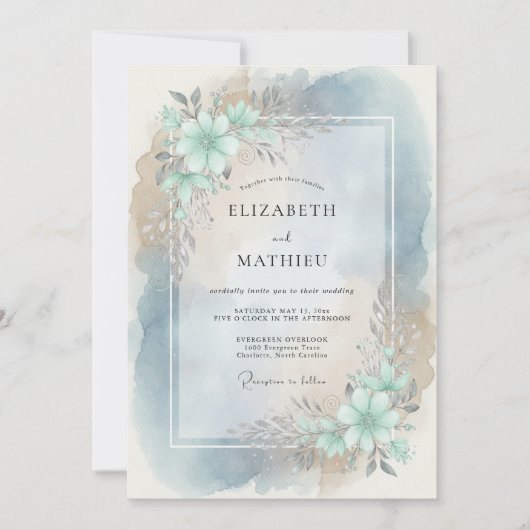Teal Bloom Bruiloft Kaart (Voorkant)