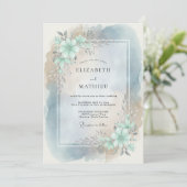 Teal Bloom Bruiloft Kaart (Staand voorkant)