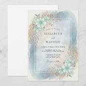 Teal Bloom Bruiloft Kaart (Voorkant / Achterkant)