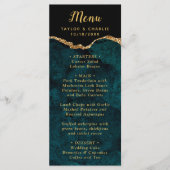 Teal Blue and Gold Agate Wedding Menu (Devant)