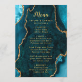 Teal Blue and Gold Agate Wedding Menu (Devant)