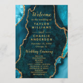 Teal Blue and Gold Agate Wedding Program Programma (Voorkant)