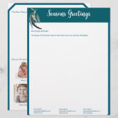 Teal Blue and Green Christmas Letter w' Photos Briefhoofd (Voorkant / Achterkant)