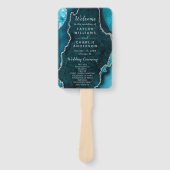 Teal Blue and Silver Agate Wedding Program Handwaaier (Voorkant)