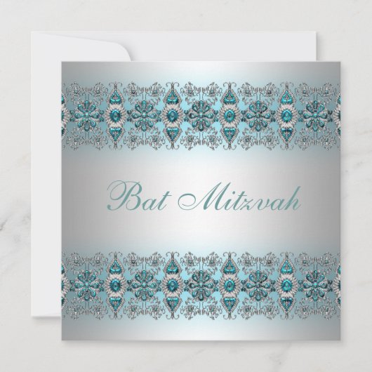 Teal Blue Bat Mitzvah Kaart (Voorkant)