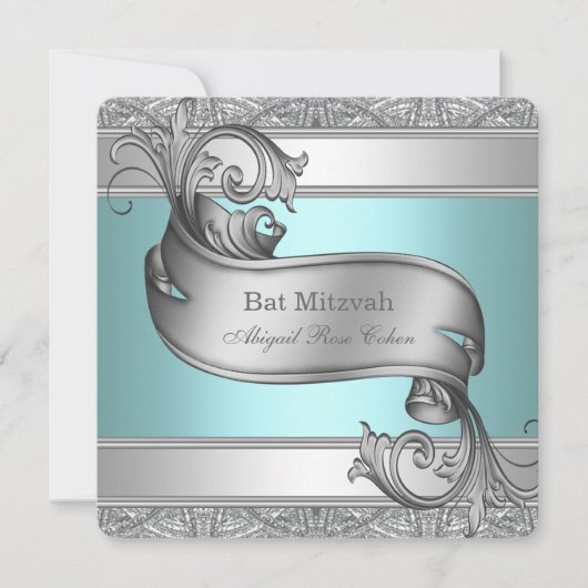 Teal Blue Bat Mitzvah Kaart (Voorkant)