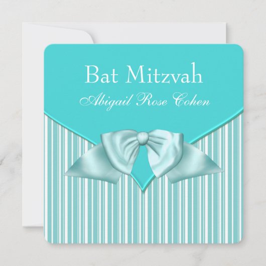 Teal Blue Bat Mitzvah Kaart (Voorkant)