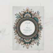 Teal Blue Brown Feather Floral Rustic Wedding Kaart (Voorkant / Achterkant)