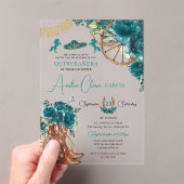 Teal Blue Green Floral Charro Western Quinceanera  Acryl Uitnodigingen (Insitu (Draagbaar))