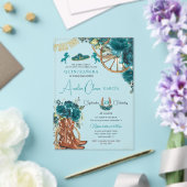 Teal Blue Green Floral Charro Western Quinceanera  Acryl Uitnodigingen (Insitu (Huwelijk))