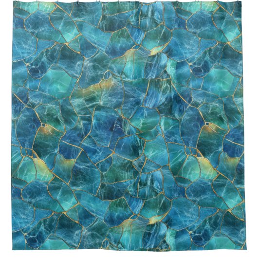 Teal Blue Marble Texture with Gold Veins Douchegordijn (Voorkant)