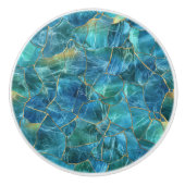 Teal Blue Marble Texture with Gold Veins Keramische Knop (Voorkant)