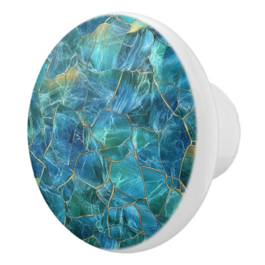 Teal Blue Marble Texture with Gold Veins Keramische Knop (Rechts)