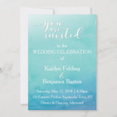 Teal & Blue Ombre Watercolor Wedding Invitation 3a (Devant)