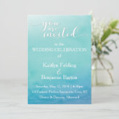 Teal & Blue Ombre Watercolor Wedding Invitation 3a (Debout devant)