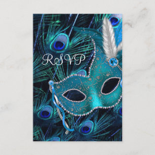 Teal Blue Pauw Masquerade Feest RSVP Kaartje