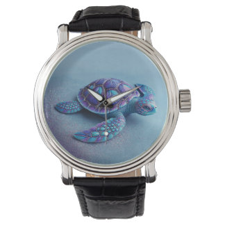 Teal Blue Purple Turtle Colorful Sea Turtle Horloge