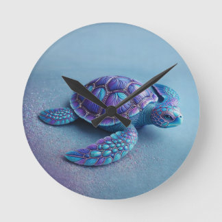 Teal Blue Purple Turtle Colorful Sea Turtle Ronde Klok