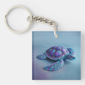 Teal Blue Purple Turtle Colorful Sea Turtle Sleutelhanger