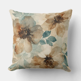 Teal Blue Rust Cream Modern Farmhouse Floral Kussen