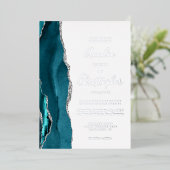 Teal Blue Silver Agate Modern Script Wedding Folie Uitnodiging (Staand Voorkant)