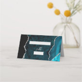 Teal Blue Silver Agate Script Wedding Table (Voorkant)
