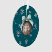 Teal Blue Snowflakes Christmas Coconut Bow Ornament (voorkant)
