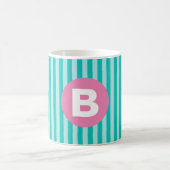 Teal Blue Vertical Striped Pink Circle Monogram Koffiemok (Center)