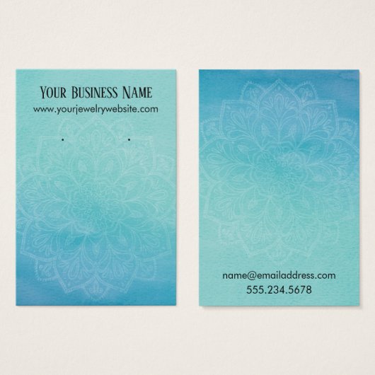 Teal Blue Watercolor Mandala Earring Display Cards Visitekaartje (Voorkant /achterkant)