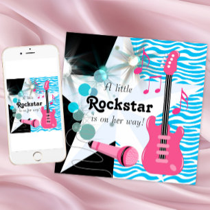 Teal Blue Zebra Rockstar Baby Meisje Shower Kaart
