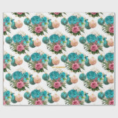 Teal & Blush Floral Elegant Personalized Christmas Cadeaupapier (Vlak)