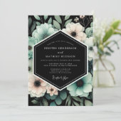 Teal & Blush Moody Floral Wedding Kaart (Staand voorkant)
