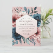 Teal Blush Painterly Bloom Wedding Kaart (Staand voorkant)