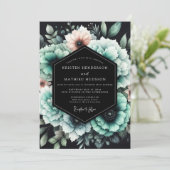 Teal & Blush Shadowy Bloom Wedding Kaart (Staand voorkant)