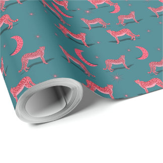 Teal Boho Cheetah en Roze Maan Inpakpapier