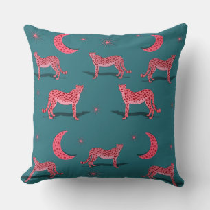 Teal Boho Cheetah en Roze Maan Kussen