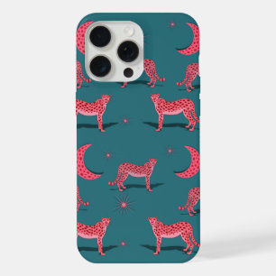 Teal Boho Jachtluipaard en Roze Maan Hoesje iPhone 15 Pro Max Hoesje
