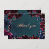 Teal Bordeaux Saffier Juweeltoon Roos Bruiloft Bedankkaart (Voorkant / Achterkant)
