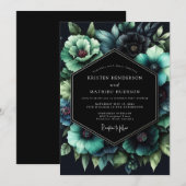 Teal Botanical Nocturne Wedding Kaart (Voorkant / Achterkant)